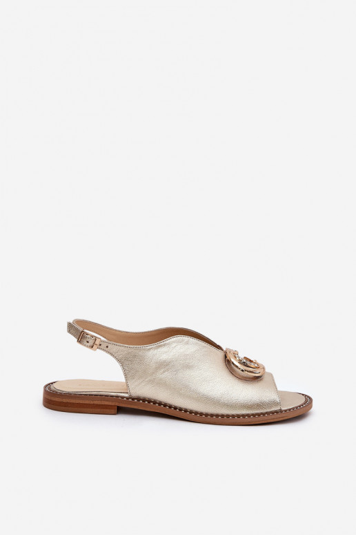 Damensandalen mit breiten Absätzen mit Ornamenten Laura Messi 2865 goldene Farbe Damensandalen mit breiten Absätzen mit Ornamenten Laura Messi 2865 goldene Farbe