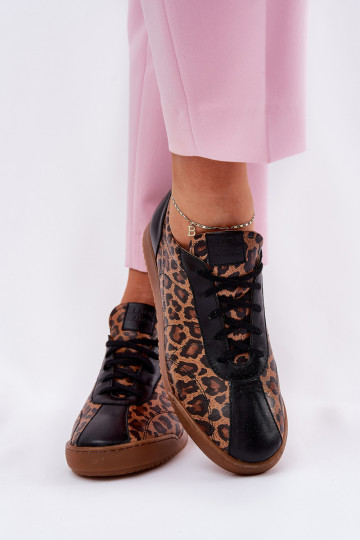 Peau baskets Féminin avec des motifs en fourrure de léopard Laura Messi 2935 marron 2