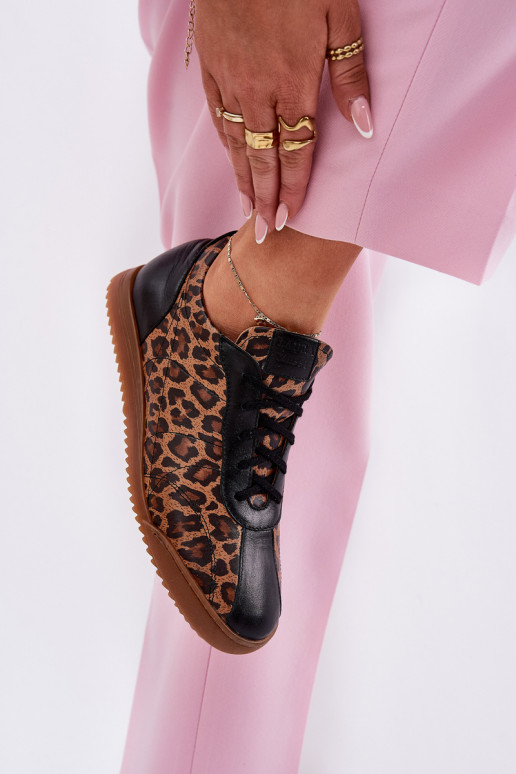 Peau baskets Féminin avec des motifs en fourrure de léopard Laura Messi 2935 marron Peau baskets Féminin avec des motifs en fourrure de léopard Laura Messi 2935 marron