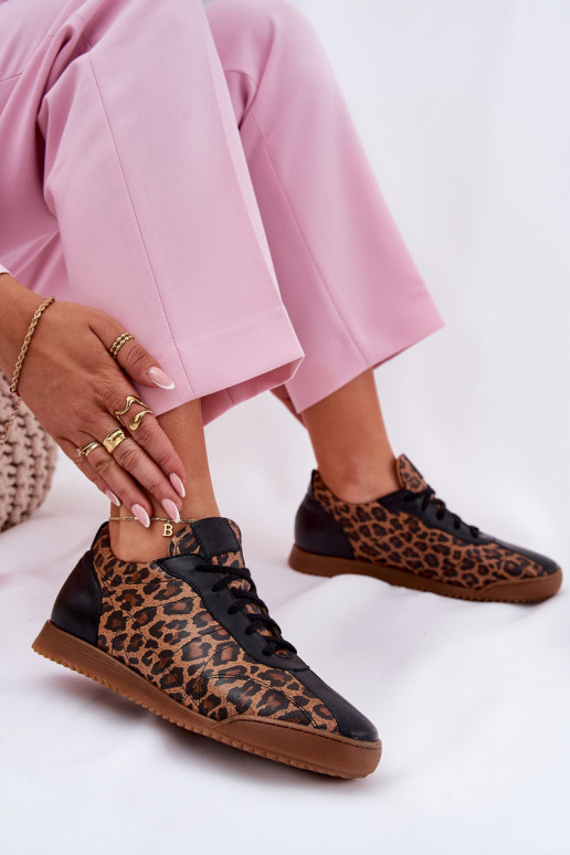 Leer sportschoenen Dames met luipaardbontpatronen Laura Messi 2935 bruine kleur Leer sportschoenen Dames met luipaardbontpatronen Laura Messi 2935 bruine kleur