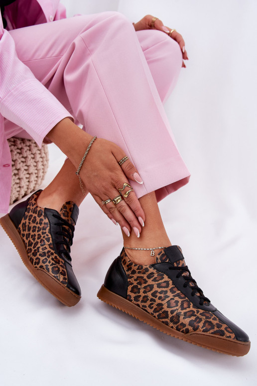 Peau baskets Féminin avec des motifs en fourrure de léopard Laura Messi 2935 marron Peau baskets Féminin avec des motifs en fourrure de léopard Laura Messi 2935 marron