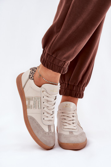 Leer sportschoenen Sneakers model schoenen Dames met luipaardbontpatronen CheBello 4640 beige 2