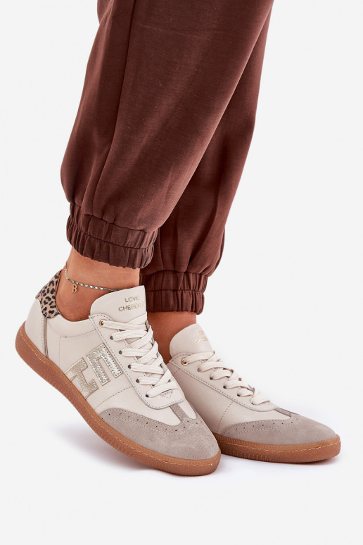 Leer sportschoenen Sneakers model schoenen Dames met luipaardbontpatronen CheBello 4640 beige Leer sportschoenen Sneakers model schoenen Dames met luipaardbontpatronen CheBello 4640 beige