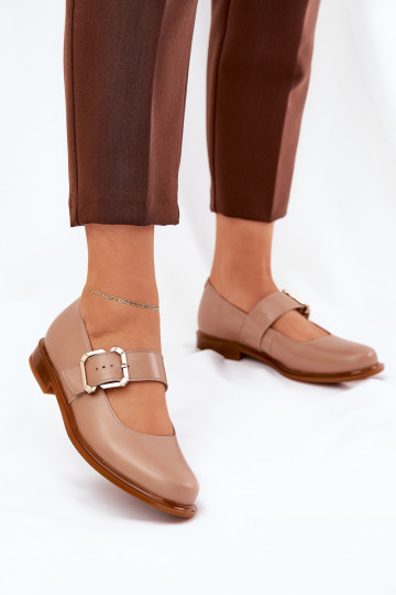 Leren dames schoenen met gespen Laura Messi 2980 in zandkleur 2