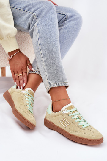 Suède dames sneakers D.Franklin DFSH387005 in limoenkleur