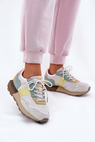 van suède Sneakers model schoenen Dames Big Star RR274244 HI-POLY SYSTEM grijs-geel 2
