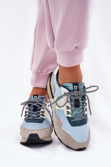 van suède Sneakers model schoenen Dames Big Star RR274245 HI-POLY SYSTEM grijs-blauIn 2
