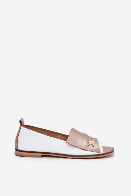 Peau Style élégant BallerinesOdkrytymi Palcami Zazoo 1865 Blanc-couleur dorée Peau Style élégant BallerinesOdkrytymi Palcami Zazoo 1865 Blanc-couleur dorée