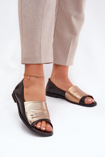 Peau Style élégant BallerinesOdkrytymi Palcami Zazoo 1865 or-couleur noire