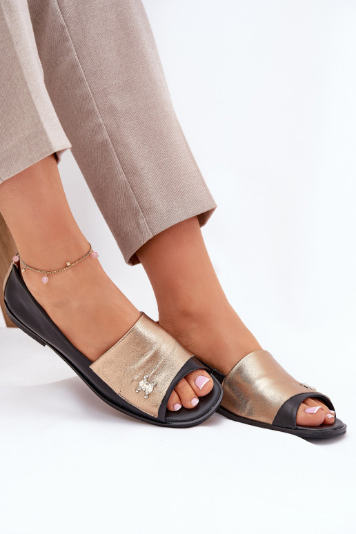 Peau Style élégant BallerinesOdkrytymi Palcami Zazoo 1865 or-couleur noire Peau Style élégant BallerinesOdkrytymi Palcami Zazoo 1865 or-couleur noire