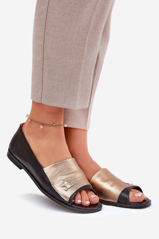 Peau Style élégant BallerinesOdkrytymi Palcami Zazoo 1865 or-couleur noire Peau Style élégant BallerinesOdkrytymi Palcami Zazoo 1865 or-couleur noire