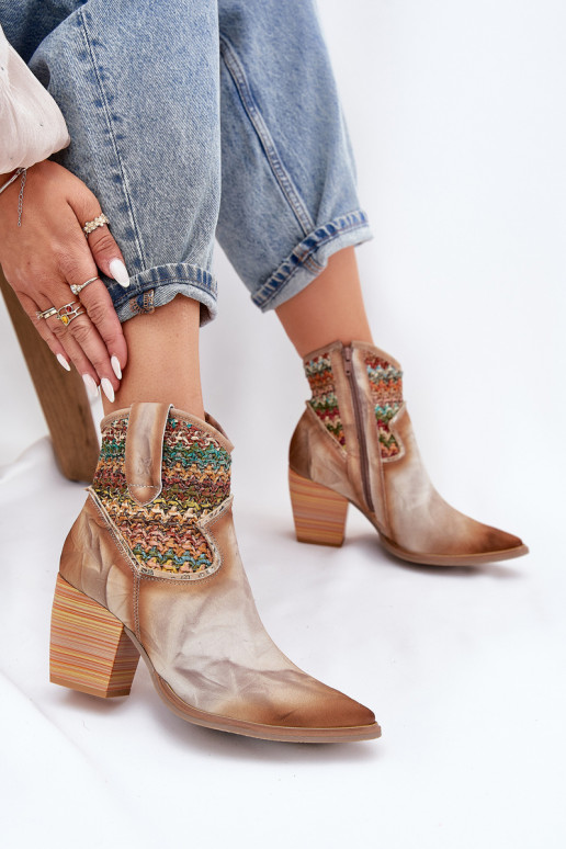 Leer Laarzen in coInboystijl met hakken versieren Plecionką Het heeftciejka 06810-29 Verschillende kleuren