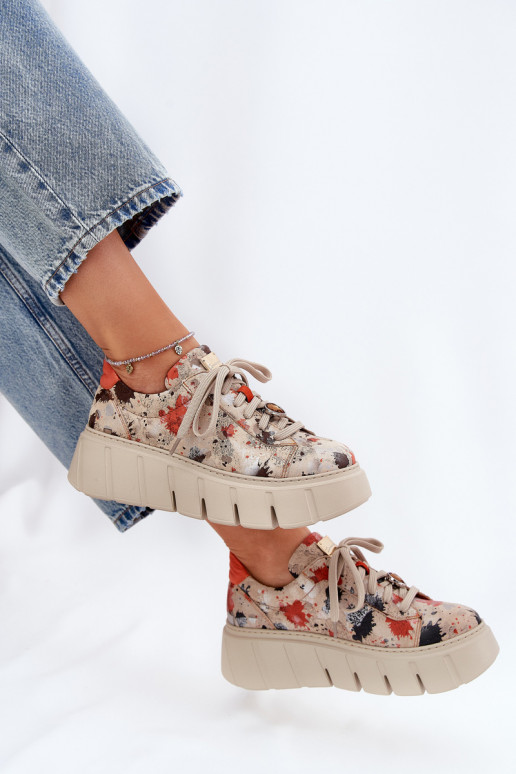 Leer Sneakers model schoenen met platform Het heeftciejka 06891-18 beige