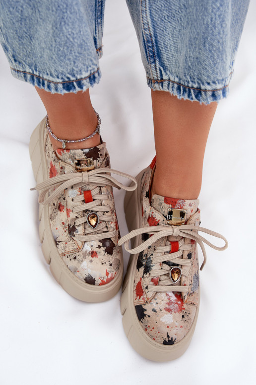 Leer Sneakers model schoenen met platform Het heeftciejka 06891-18 beige