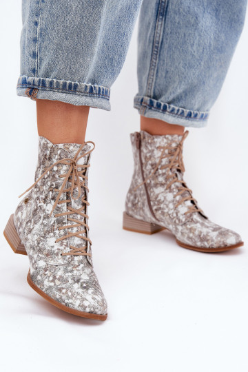 Leer Met patroon Laarzen met brede hakken Het heeftciejka 06391-25 beige