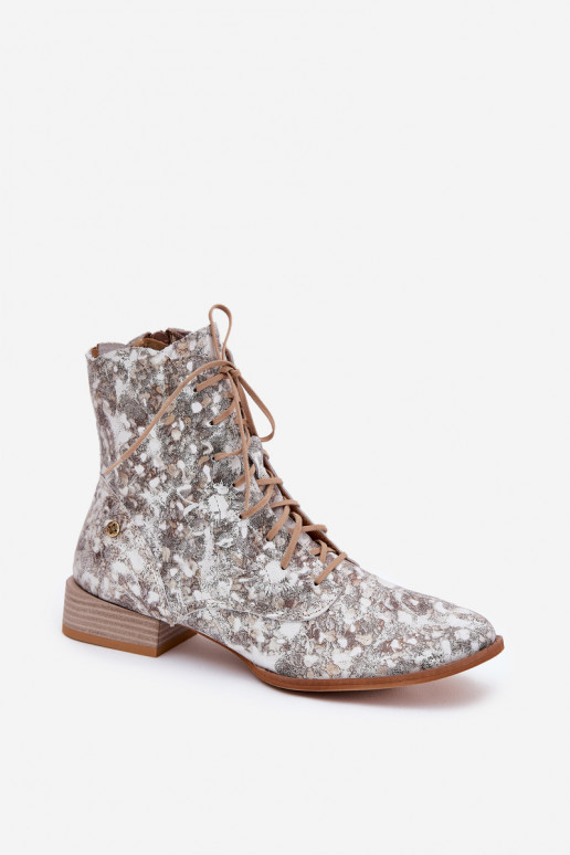 Peau À motifs Bottes avec des talons larges Il fautciejka 06391-25 beige