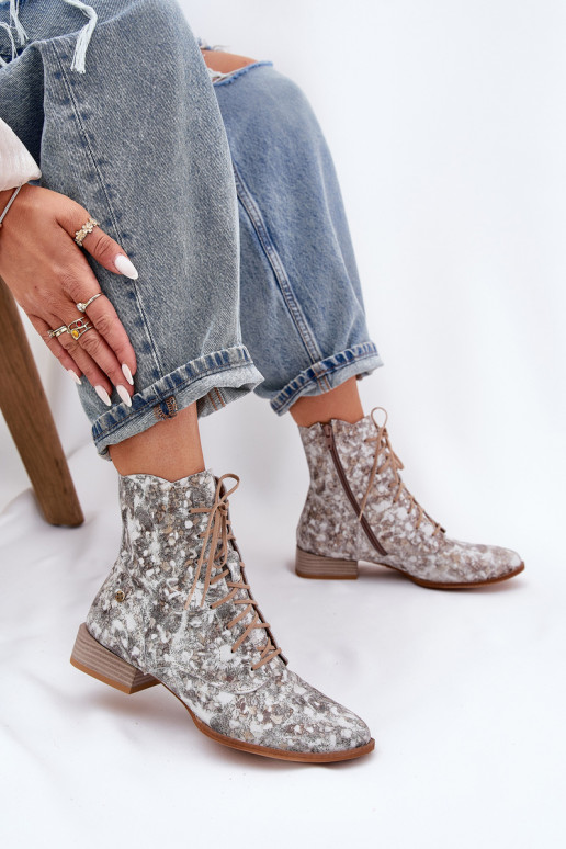 Leer Met patroon Laarzen met brede hakken Het heeftciejka 06391-25 beige