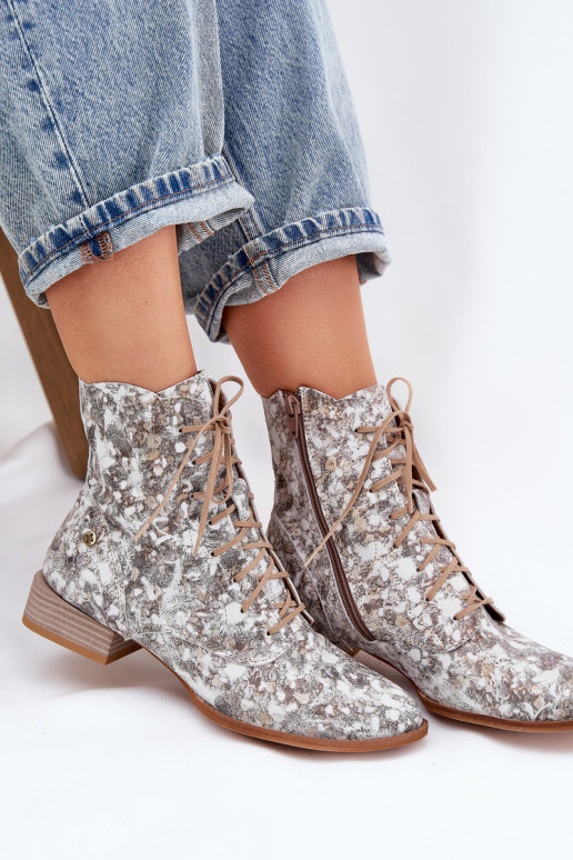 Peau À motifs Bottes avec des talons larges Il fautciejka 06391-25 beige