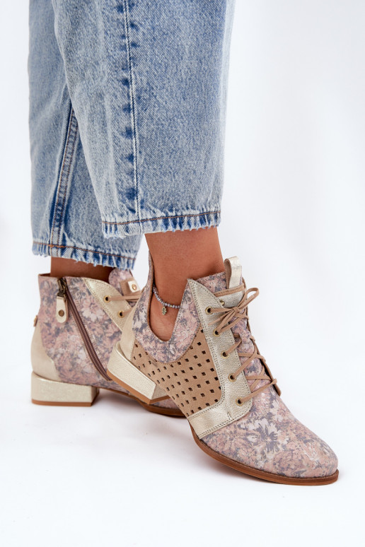 Leer Laarzen Schoenen Het heeftciejka 05541-04 beige-gouden kleur Leer Laarzen Schoenen Het heeftciejka 05541-04 beige-gouden kleur