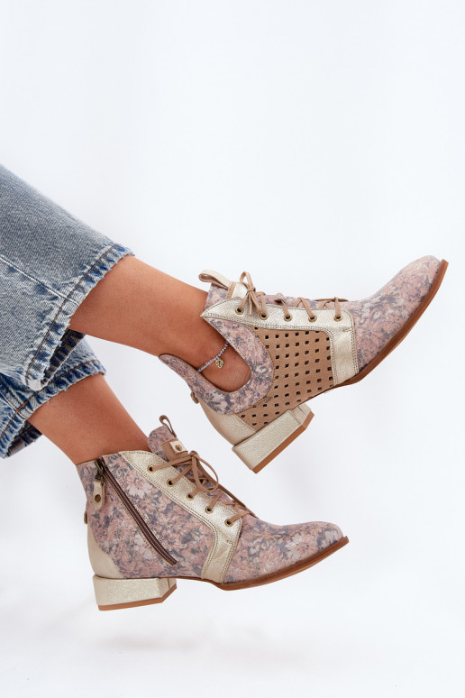 Leer Laarzen Schoenen Het heeftciejka 05541-04 beige-gouden kleur Leer Laarzen Schoenen Het heeftciejka 05541-04 beige-gouden kleur