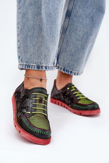 Lederne gemusterte Frauen Schuhe Tai turiciejka 06784-20 schwarz 2