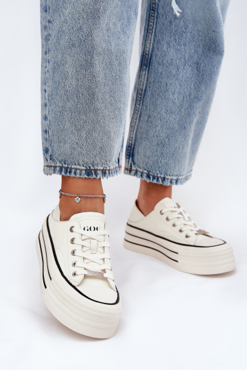 Chaussures décontractées en cuir avec plateforme GOE RR2N4106 couleur blanche 2