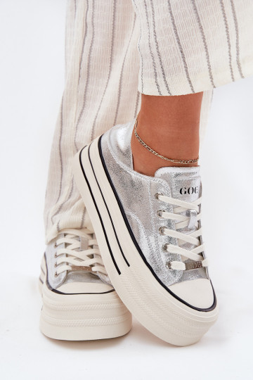 Leer Vrijetijdsschoenen met platform GOE RR2N4108 zilvere kleur