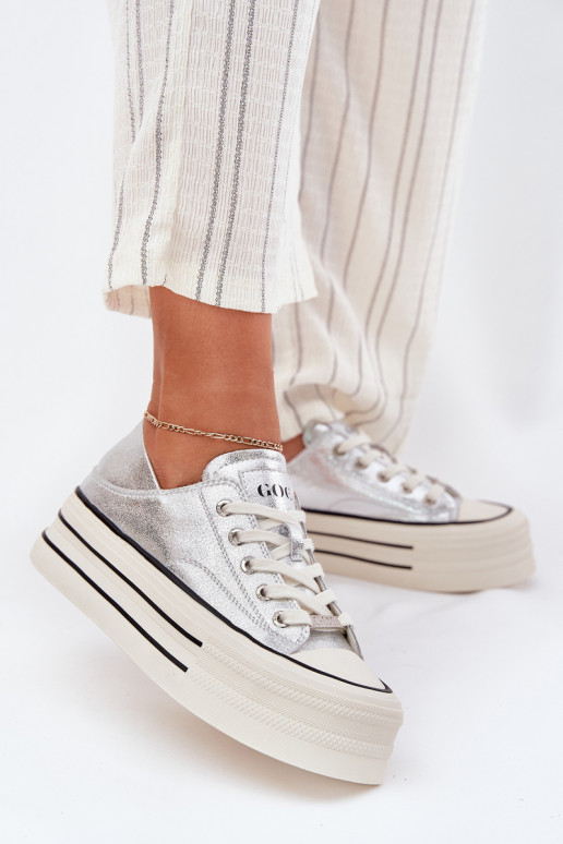 Leer Vrijetijdsschoenen met platform GOE RR2N4108 zilvere kleur Leer Vrijetijdsschoenen met platform GOE RR2N4108 zilvere kleur