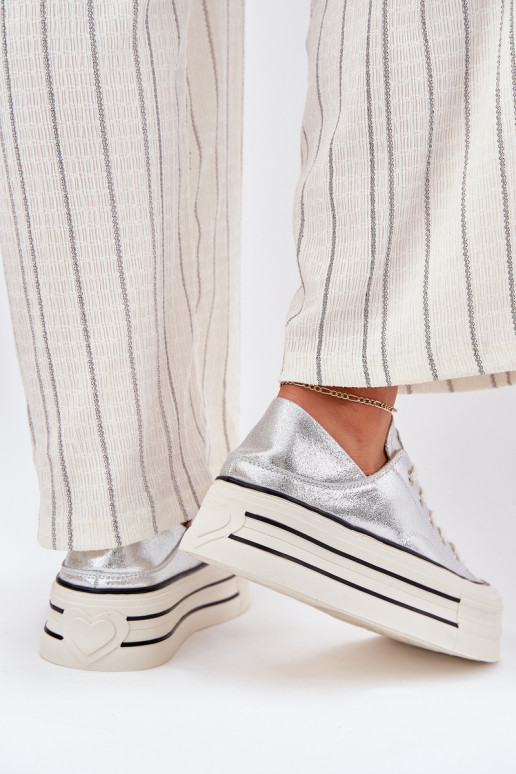 Leer Vrijetijdsschoenen met platform GOE RR2N4108 zilvere kleur Leer Vrijetijdsschoenen met platform GOE RR2N4108 zilvere kleur