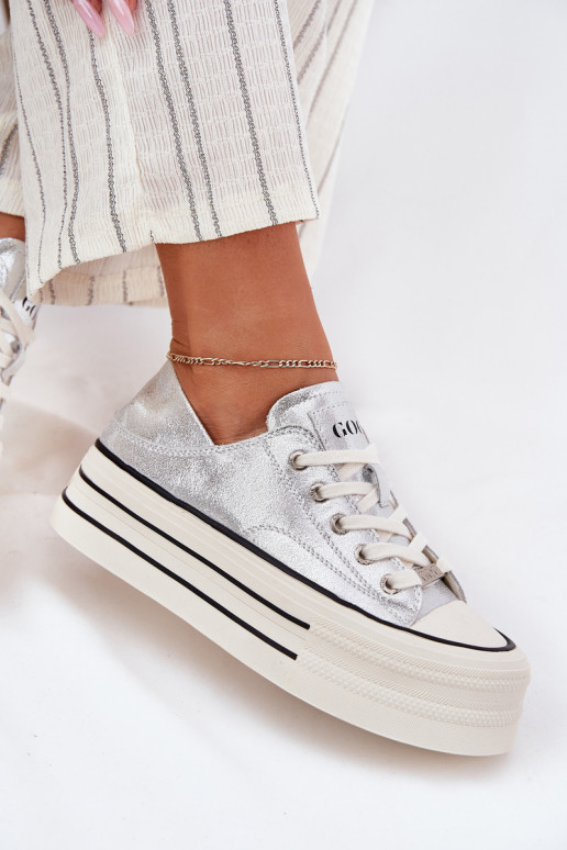 Peau Chaussures de loisirs avec une plateforme GOE RR2N4108 couleur argent Peau Chaussures de loisirs avec une plateforme GOE RR2N4108 couleur argent