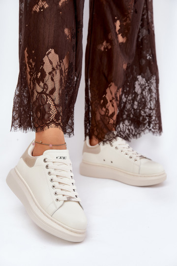 Leer Sneakers model schoenen Dames met platform GOE RR2N4004 beige 2