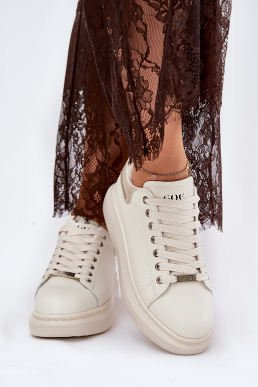 Leer Sneakers model schoenen Dames met platform GOE RR2N4004 beige Leer Sneakers model schoenen Dames met platform GOE RR2N4004 beige