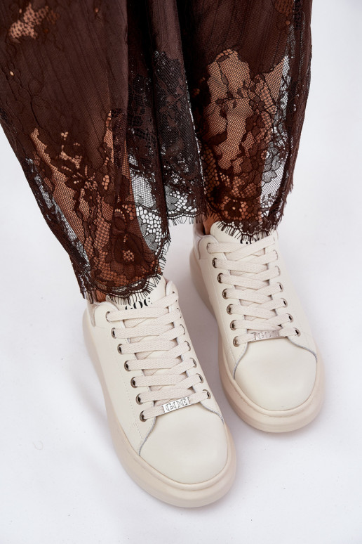 Leer Sneakers model schoenen Dames met platform GOE RR2N4004 beige Leer Sneakers model schoenen Dames met platform GOE RR2N4004 beige