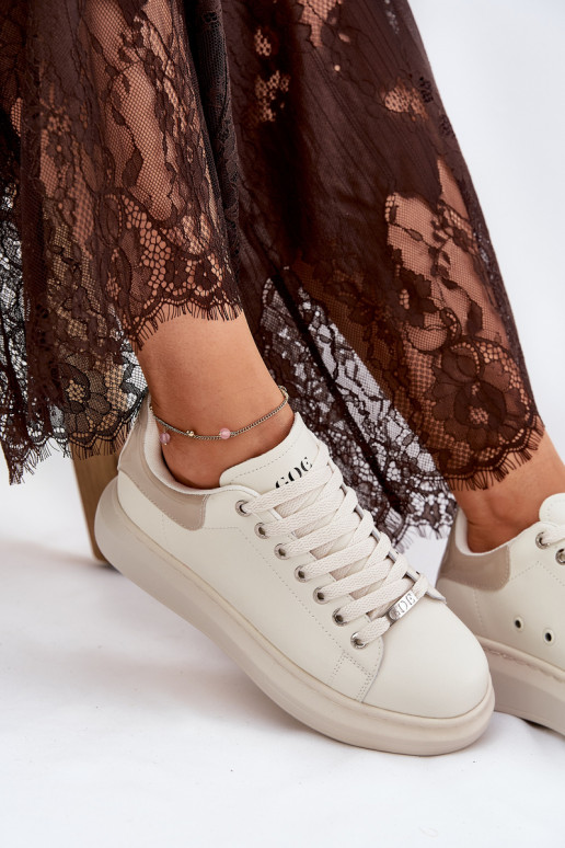 Leer Sneakers model schoenen Dames met platform GOE RR2N4004 beige Leer Sneakers model schoenen Dames met platform GOE RR2N4004 beige