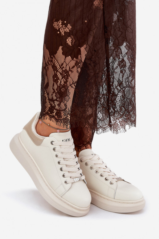 Leer Sneakers model schoenen Dames met platform GOE RR2N4004 beige Leer Sneakers model schoenen Dames met platform GOE RR2N4004 beige