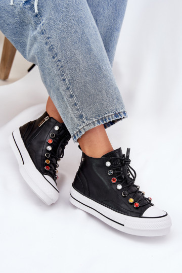 Chaussures décontractées en cuir pour femmes avec tige GOE RR2N4101 noires