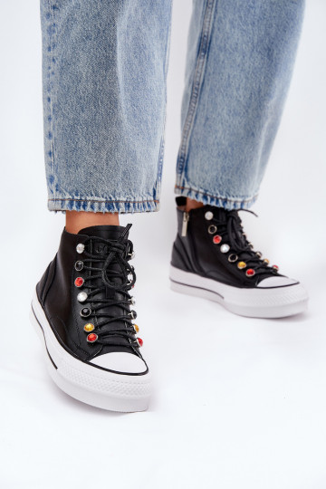 Chaussures décontractées en cuir pour femmes avec tige GOE RR2N4101 noires 2