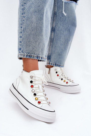 Chaussures décontractées en cuir pour femmes avec tige GOE RR2N4102 blanches