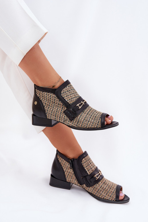 Peau Bottes pour femmesOdkrytymi Palcami Il fautciejka 06934-39/00-1 Noir et-beige Peau Bottes pour femmesOdkrytymi Palcami Il fautciejka 06934-39/00-1 Noir et-beige