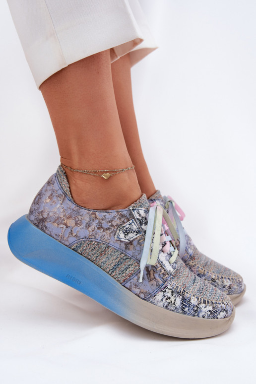 Leer schoenen Sneakers model schoenen Dames met platform Het heeftciejka 06776A-06 blauIn Leer schoenen Sneakers model schoenen Dames met platform Het heeftciejka 06776A-06 blauIn