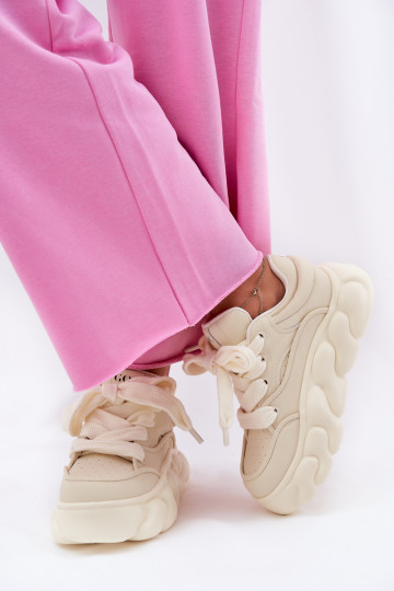 Leer Sneakers model schoenen Dames met platform GOE RR2N4043 beige 2