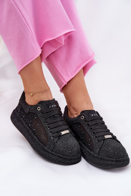 Dekoriert Sneakers Stilvollllschuhe mit einer Plattform GOE NN2N4021 schZuarze Farbe