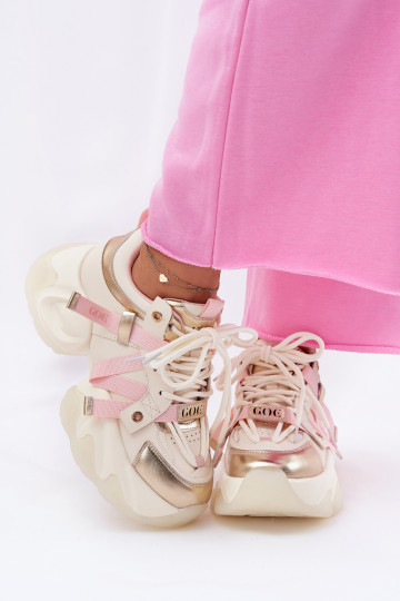 Leer Sneakers model schoenen Dames met trendy massieve zolen GOE RR2N4031 beige 2