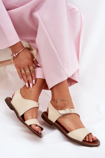 Leren platte dames sandalen Zazoo 3014 zandkleur