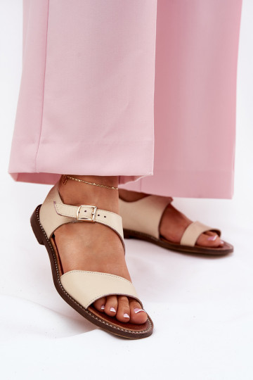 Leren platte dames sandalen Zazoo 3014 zandkleur 2