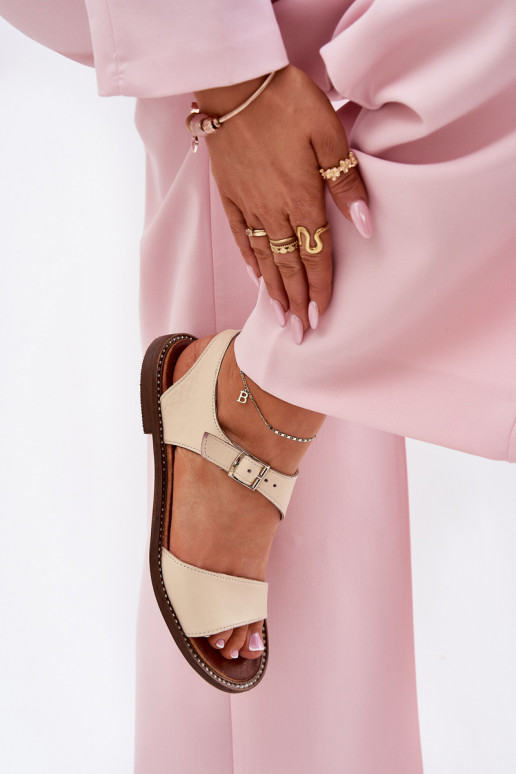 Peau Sandales plates pour femmes Zazoo 3014 beige Peau Sandales plates pour femmes Zazoo 3014 beige