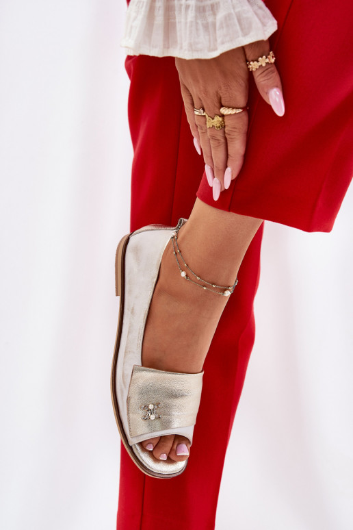 Leer Elegante stijl BallerinasOdkrytymi Palcami Zazoo 1865 gouden kleur Przecierany Leer Elegante stijl BallerinasOdkrytymi Palcami Zazoo 1865 gouden kleur Przecierany