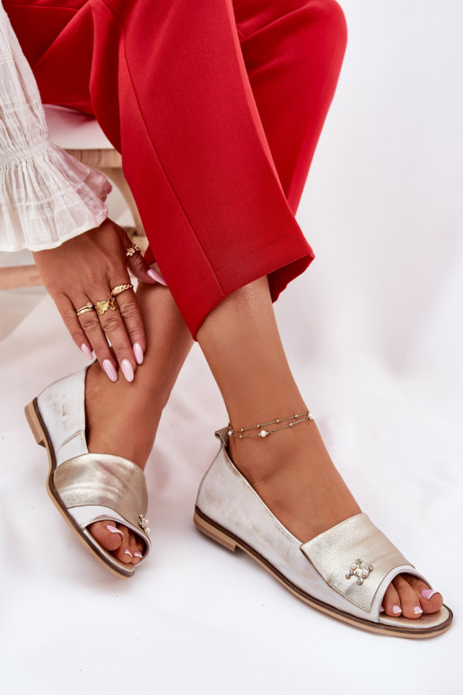 Leer Elegante stijl BallerinasOdkrytymi Palcami Zazoo 1865 gouden kleur Przecierany Leer Elegante stijl BallerinasOdkrytymi Palcami Zazoo 1865 gouden kleur Przecierany