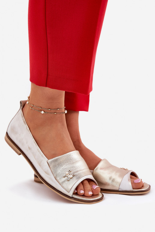 Leer Elegante stijl BallerinasOdkrytymi Palcami Zazoo 1865 gouden kleur Przecierany Leer Elegante stijl BallerinasOdkrytymi Palcami Zazoo 1865 gouden kleur Przecierany