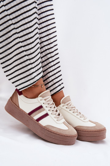 Chaussures de sport en cuir pour femmes avec plateforme Zazoo N1234 sable et bordeaux 2